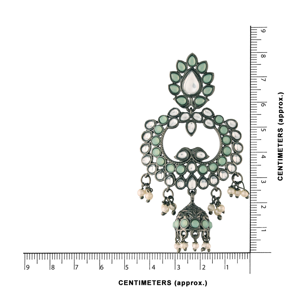 Ethnic Silver Oxidised Traditional Kundan & Stone Jhumka Earrings For Women - Wahe Jewels - Swadesiicart