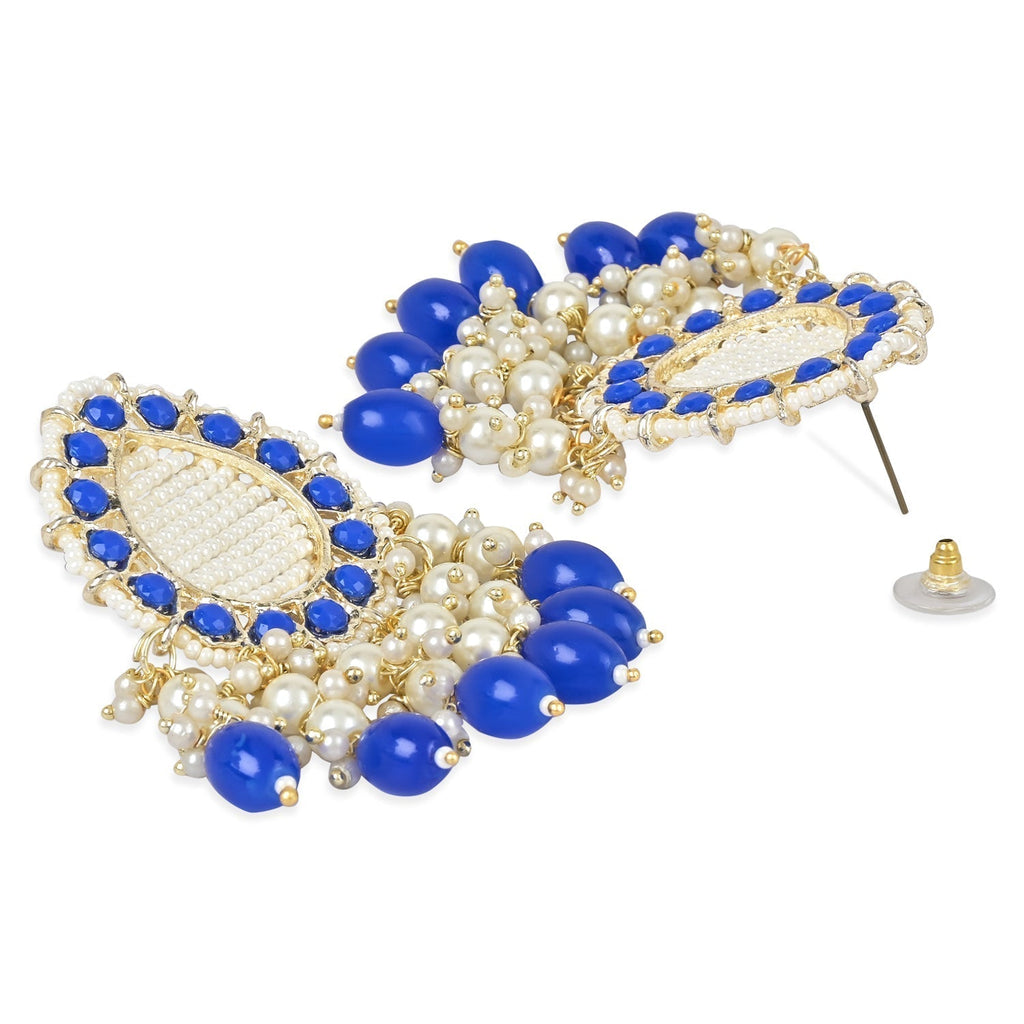 Gold-Polished Traditional Kundan Studded Pearl Drop Earrings For Women/Girls - Wahe Jewels - Swadesiicart