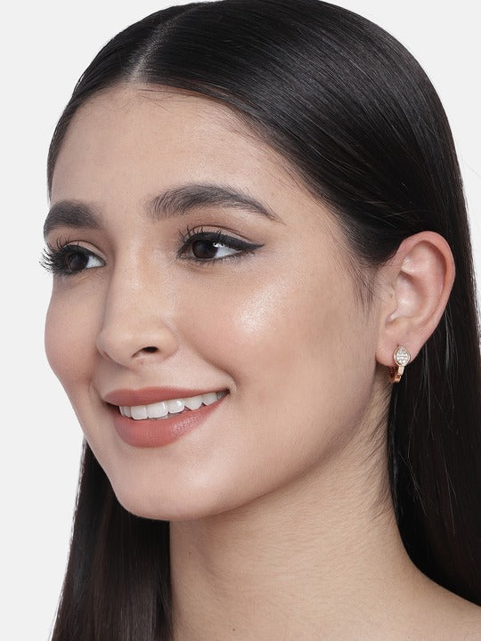 Stylish Latest Fashion Rose Gold-Polished AD Stone Contemporary Studs Earrings for women - Wahe Jewels - Swadesiicart