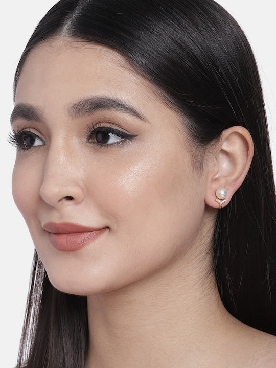 Stylish Latest Fashion Rose Gold-Polished & White Contemporary Studs Earrings for Women - Wahe Jewels - Swadesiicart