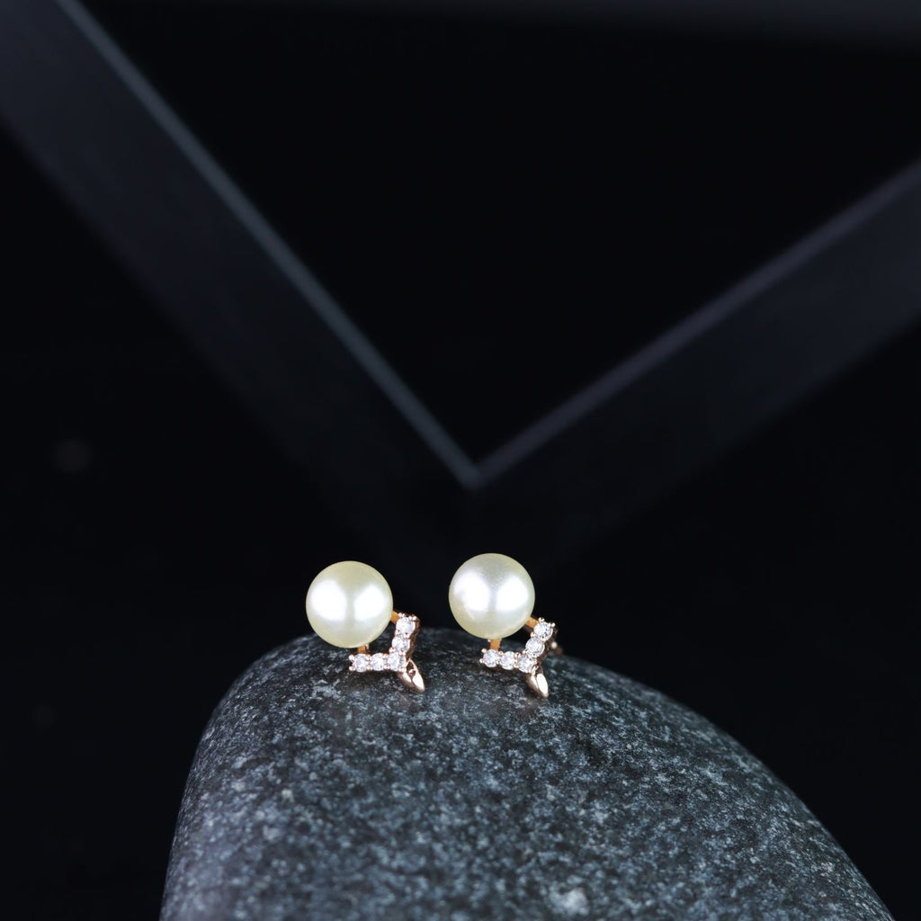 Stylish Latest Fashion Rose Gold-Polished & White Contemporary Studs Earrings for Women - Wahe Jewels - Swadesiicart