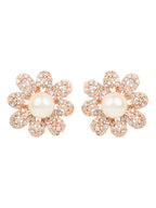 Stylish Latest Fashion Rose Gold-Polished & White Floral Studs Earrings for Women - Wahe Jewels - Swadesiicart