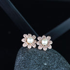 Stylish Latest Fashion Rose Gold-Polished & White Floral Studs Earrings for Women - Wahe Jewels - Swadesiicart