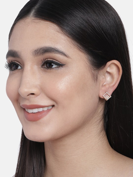 Stylish Latest Fashion Rose Gold-Polished Square Studs Earrings for Women - Wahe Jewels - Swadesiicart