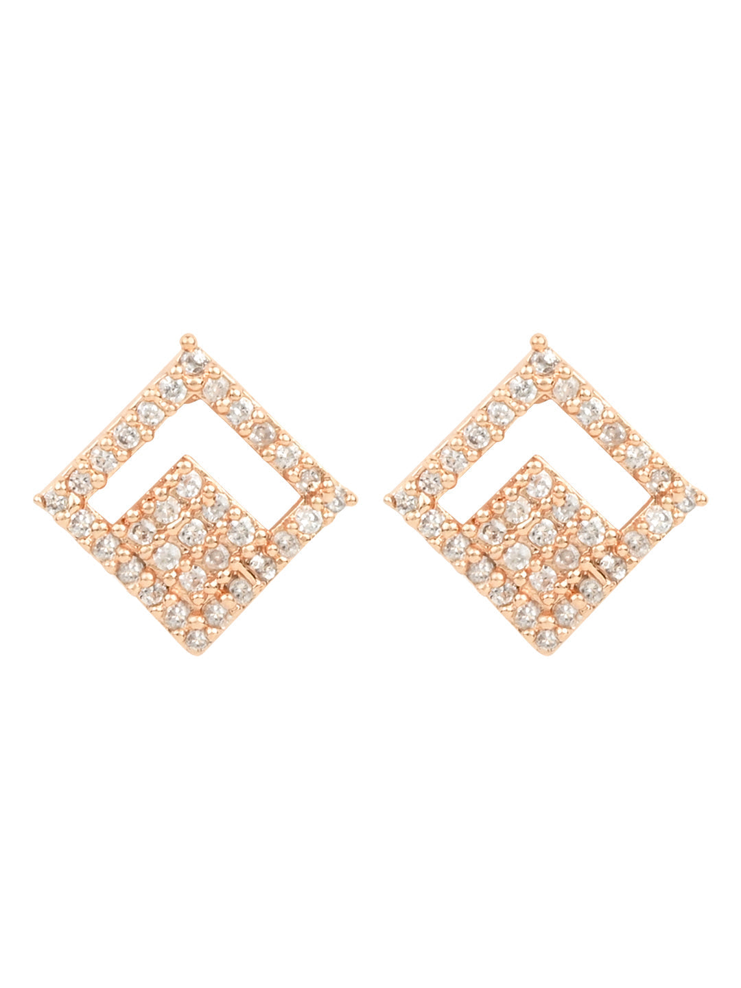 Stylish Latest Fashion Rose Gold-Polished Square Studs Earrings for Women - Wahe Jewels - Swadesiicart