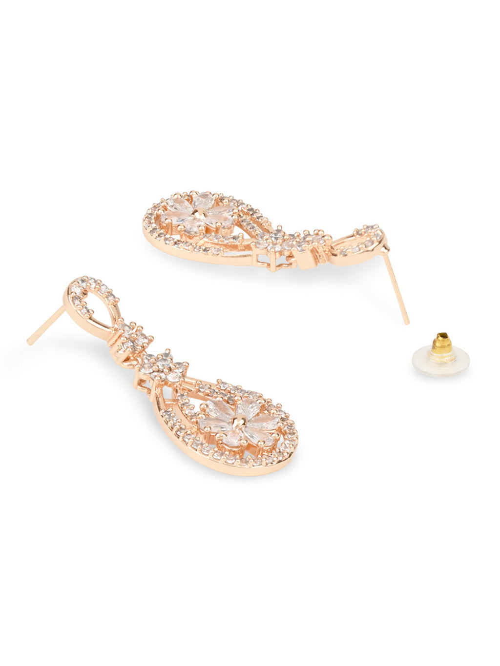 Stylish Latest Fashion Rose Gold-Polished & White AD Drop Earrings for Women - Wahe Jewels - Swadesiicart