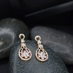 Stylish Latest Fashion Rose Gold-Polished & White AD Drop Earrings for Women - Wahe Jewels - Swadesiicart