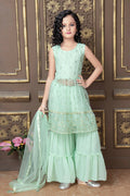Kids Wedding Designer Teal Pure Finest Soft Net Sharara Suit - Aaradhna | Grocsy
