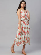 Myshka Women Multicolor Printed Sleeveless V Neck Dress | Grocsy