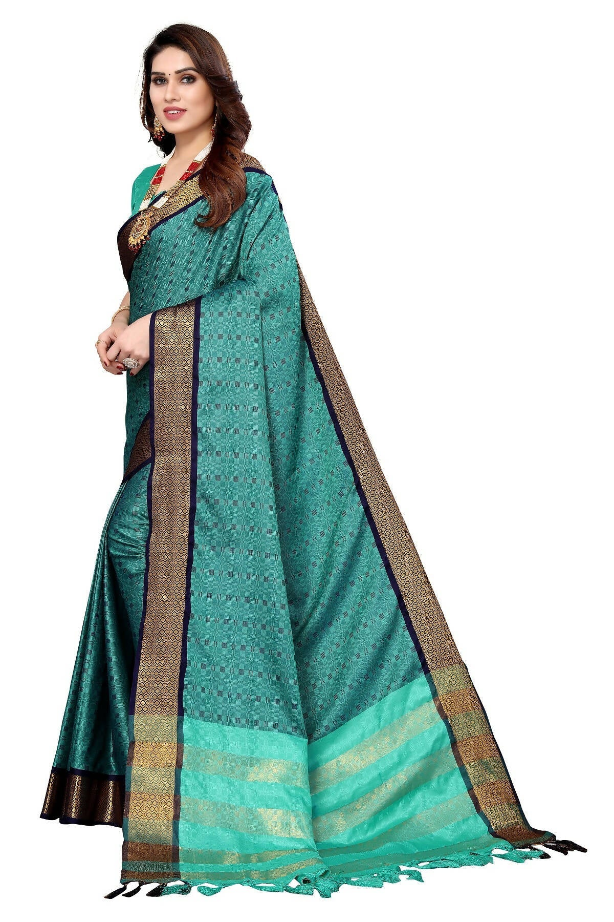 Vamika Weaving Rama Green Cotton Silk Saree | Grocsy