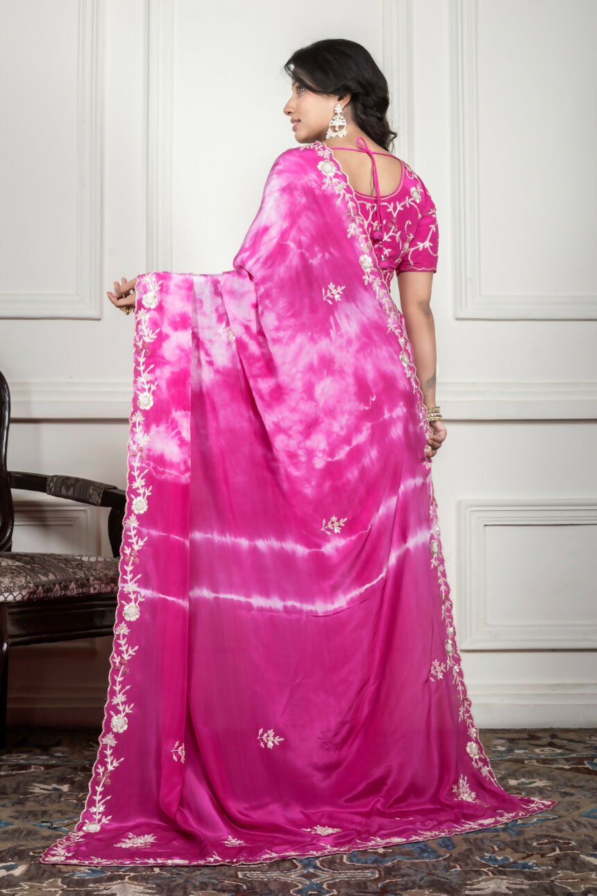 Morchari Pink Crepe Hand Embroidery Saree And Stitched Blouse | Grocsy