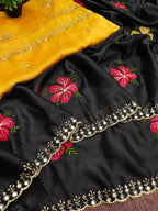 Teeya Creation Black Rangoli Silk Embroidery Work Party Wear Designer Saree | Grocsy