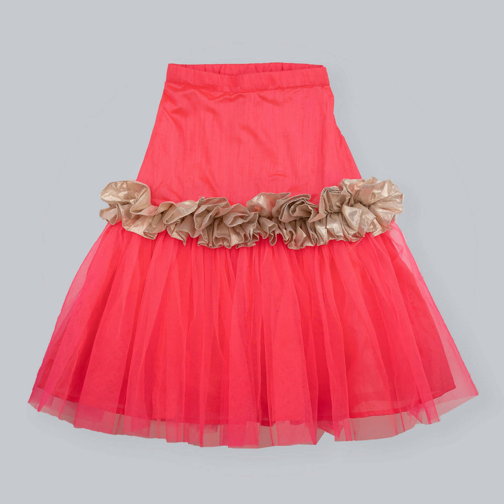 Pink Cow Fashions Golden & Pink Ghagra Choli With Frill | Grocsy