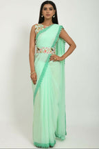 PR Fashion Pista Georgette Gpo Lace Saree | Grocsy