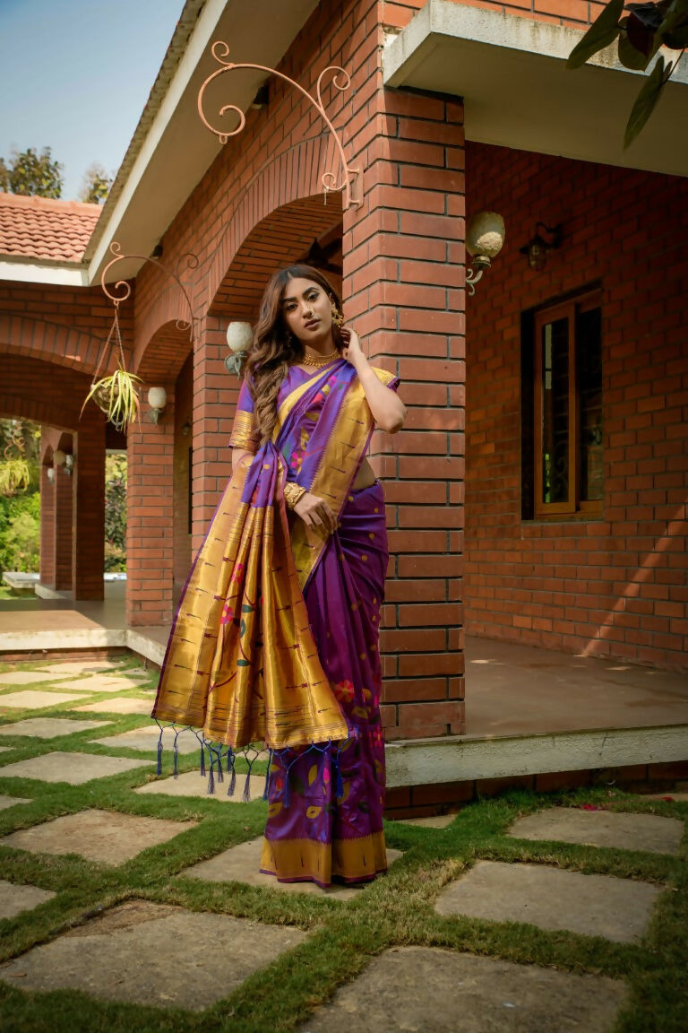 Jyoti Fashion Women's Purple Paithani Silk Zari Woven Saree with Blouse | Grocsy