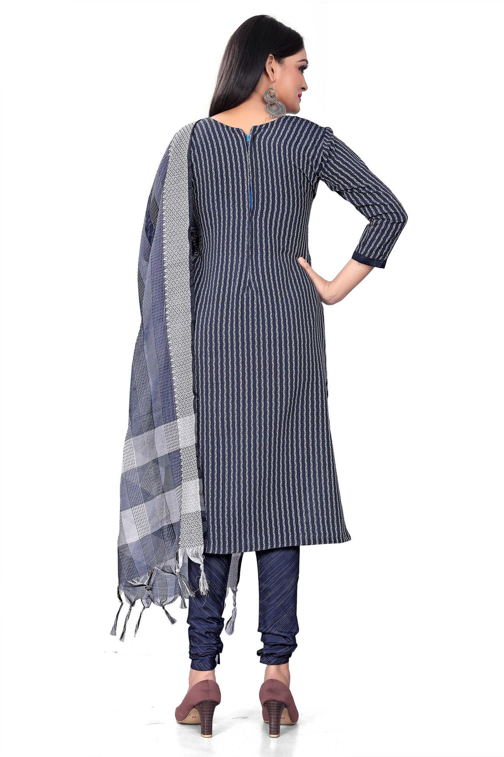 Blue Cotton Jacquard Woven Unstitched Dress Material - Amara | Grocsy