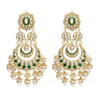 Women Gold-Polished Intricately Designed Traditional Green Meenakari Earrings Glided With Kundans & Pearls - Wahe Jewels - Swadesiicart