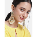 Women Gold-Polished Intricately Designed Traditional Green Meenakari Earrings Glided With Kundans & Pearls - Wahe Jewels - Swadesiicart