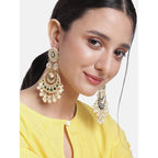 Women Gold-Polished Intricately Designed Traditional Green Meenakari Earrings Glided With Kundans & Pearls - Wahe Jewels - Swadesiicart