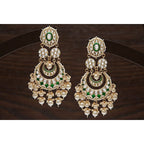 Women Gold-Polished Intricately Designed Traditional Green Meenakari Earrings Glided With Kundans & Pearls - Wahe Jewels - Swadesiicart