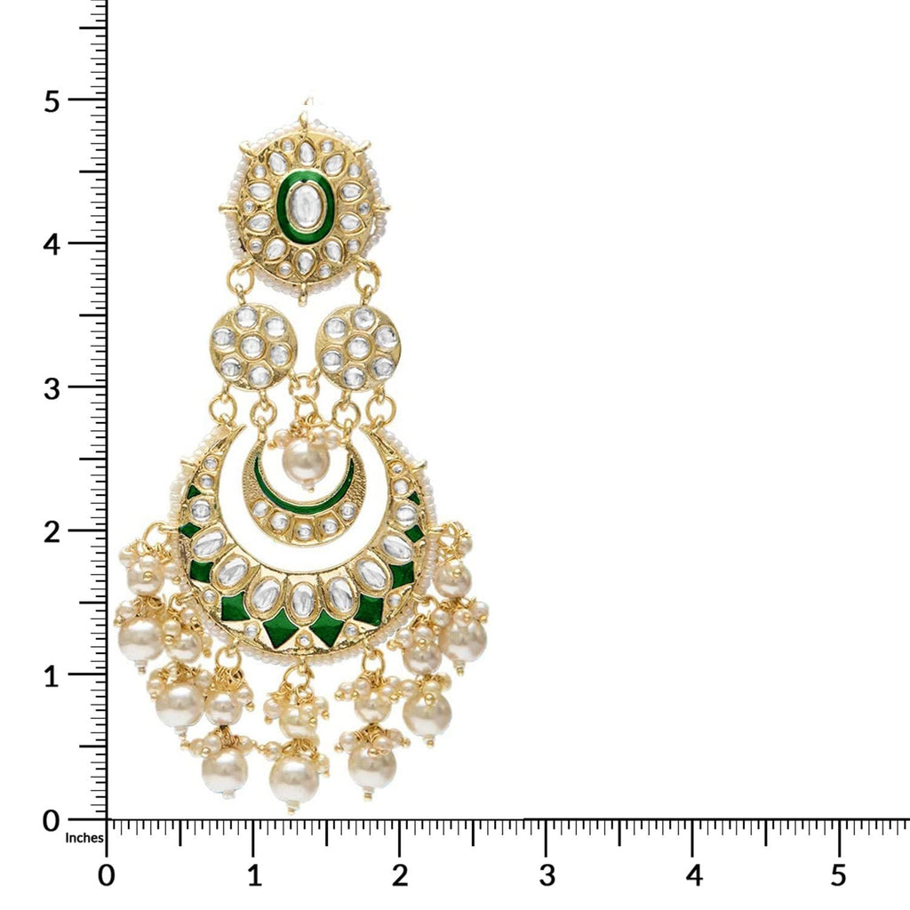 Women Gold-Polished Intricately Designed Traditional Green Meenakari Earrings Glided With Kundans & Pearls - Wahe Jewels - Swadesiicart