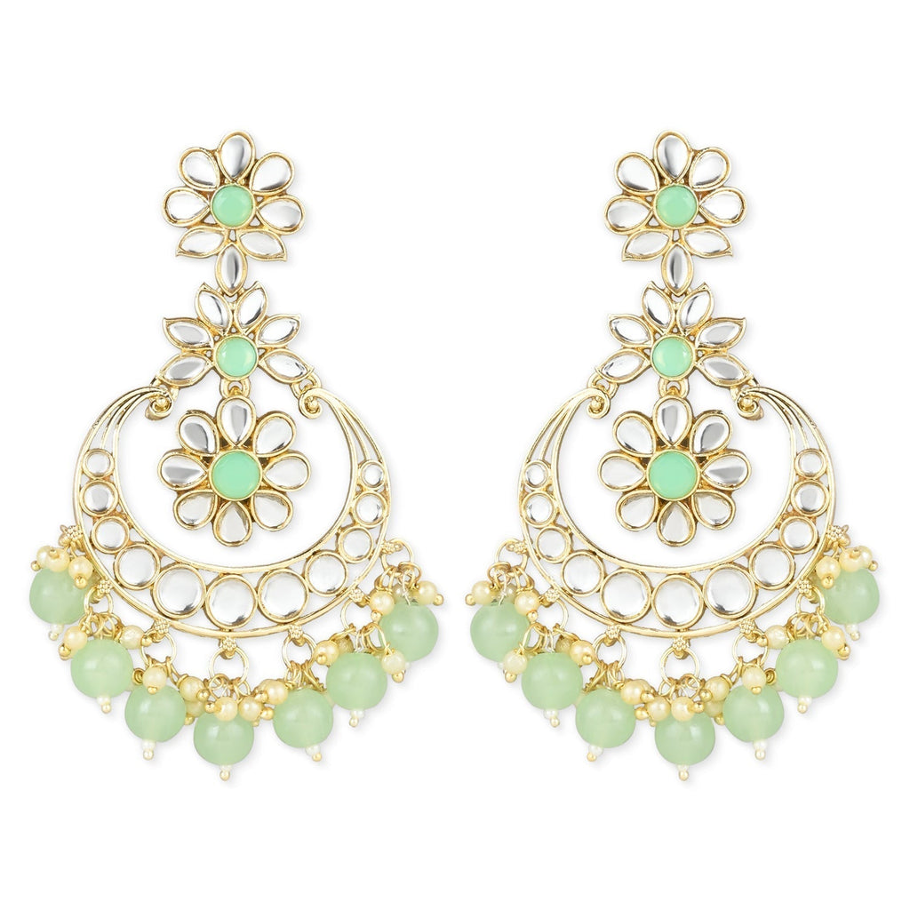 Gold-Polished Traditional Handcrafted Kundan Earrings Adorned with Pearls for Women - Wahe Jewels - Swadesiicart