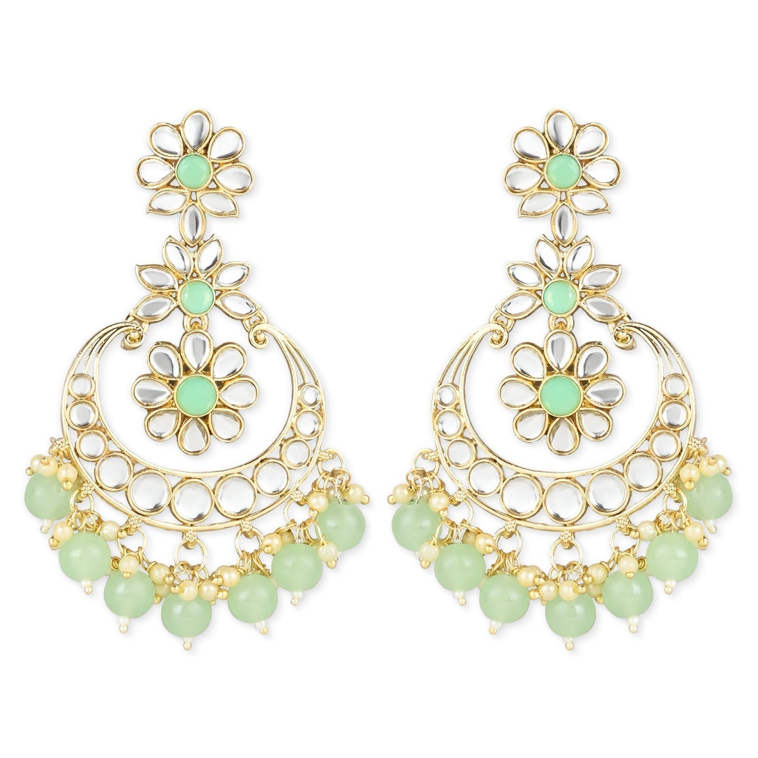 Gold-Polished Traditional Handcrafted Kundan Earrings Adorned with Pearls for Women - Wahe Jewels - Swadesiicart
