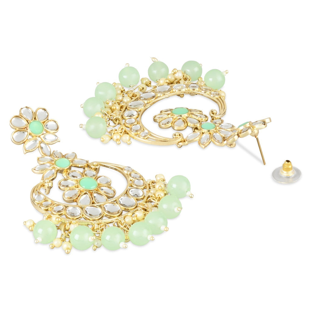 Gold-Polished Traditional Handcrafted Kundan Earrings Adorned with Pearls for Women - Wahe Jewels - Swadesiicart