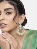 Gold-Polished Traditional Handcrafted Kundan Earrings Adorned with Pearls for Women - Wahe Jewels - Swadesiicart