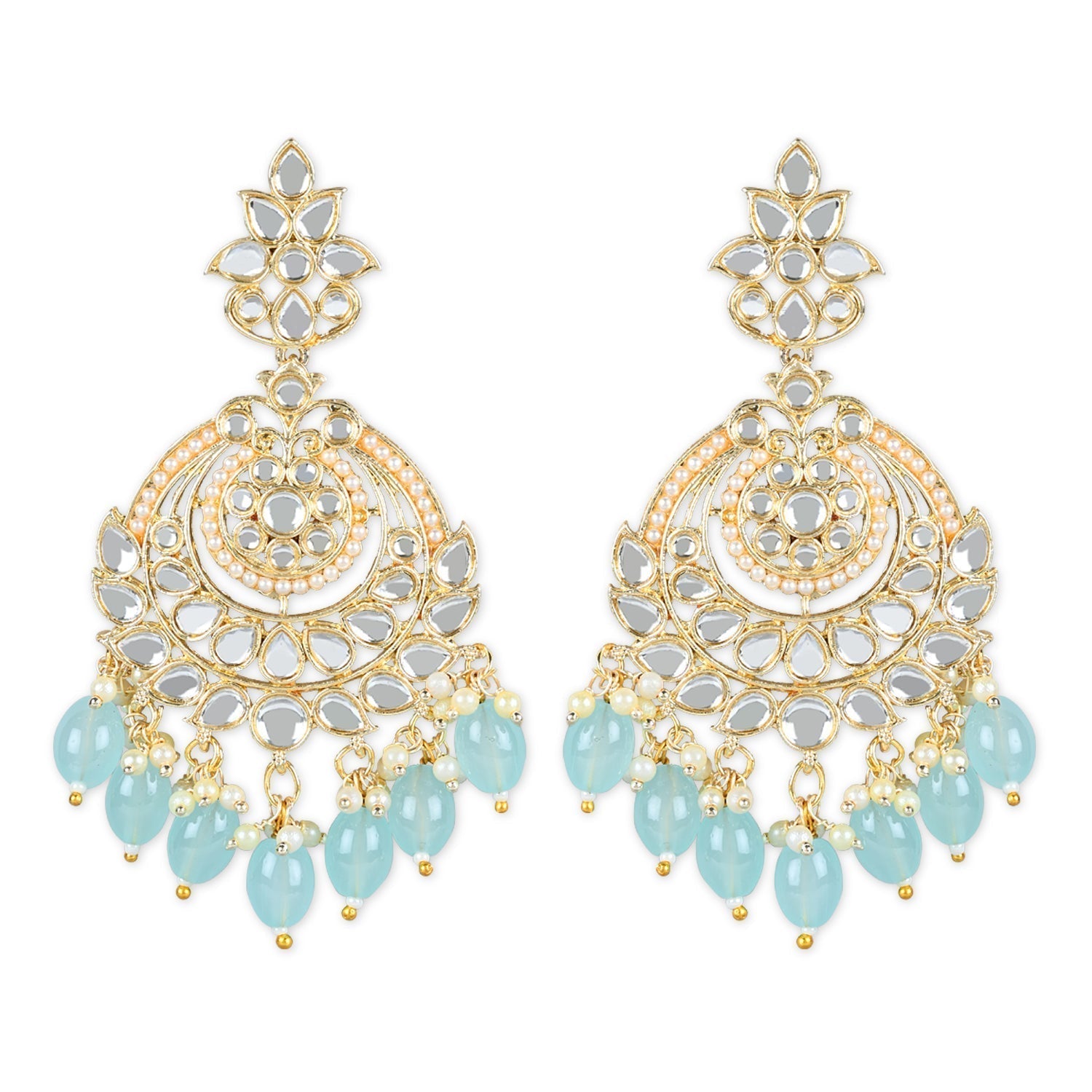 Gold-Polished Traditional Handcrafted Pearl Kundan Beaded Earrings for Women - Wahe Jewels - Swadesiicart
