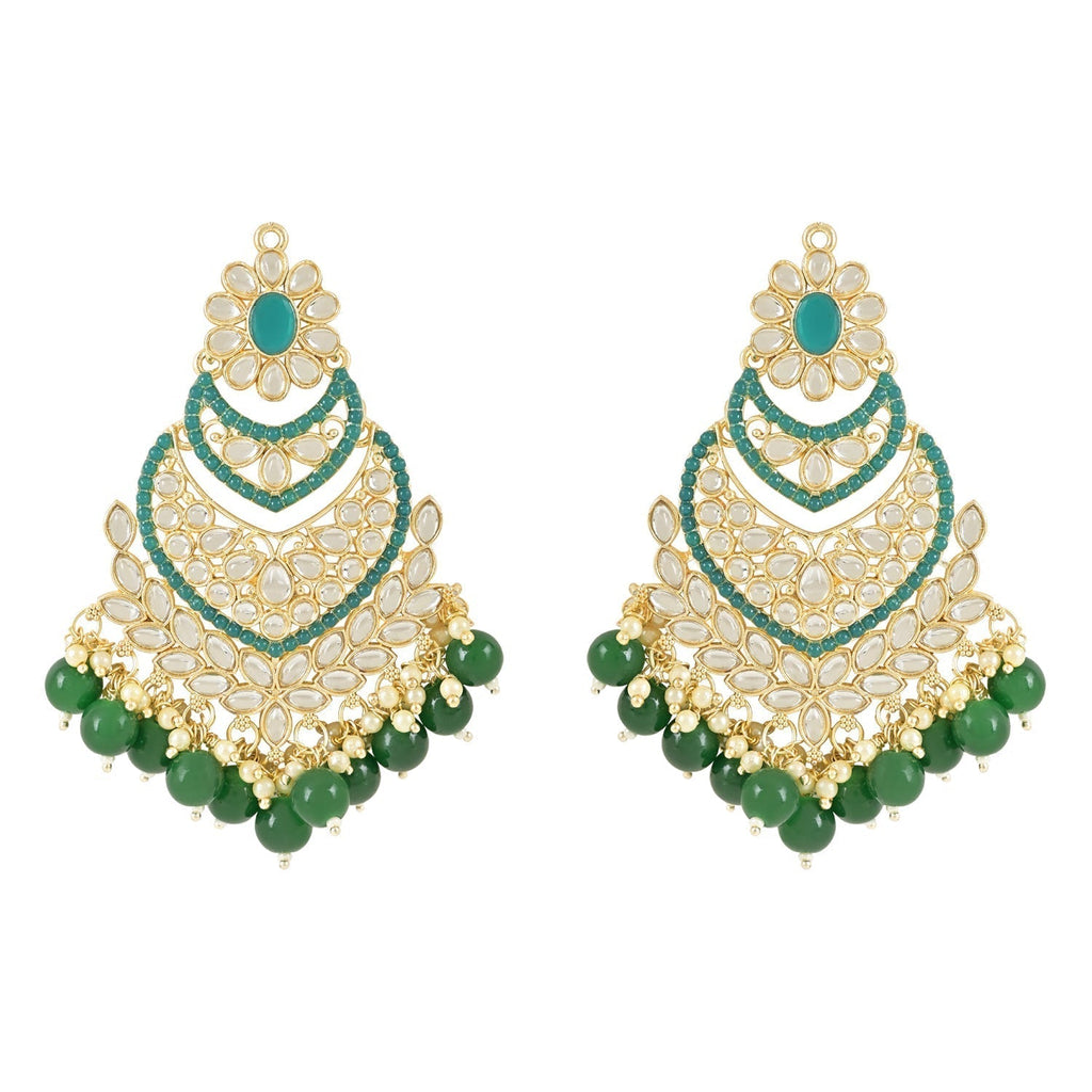 Gold-Polished Traditional Handcrafted Pearl Kundan Beaded Chandbali Earrings for Women/Girls - Wahe Jewels - Swadesiicart