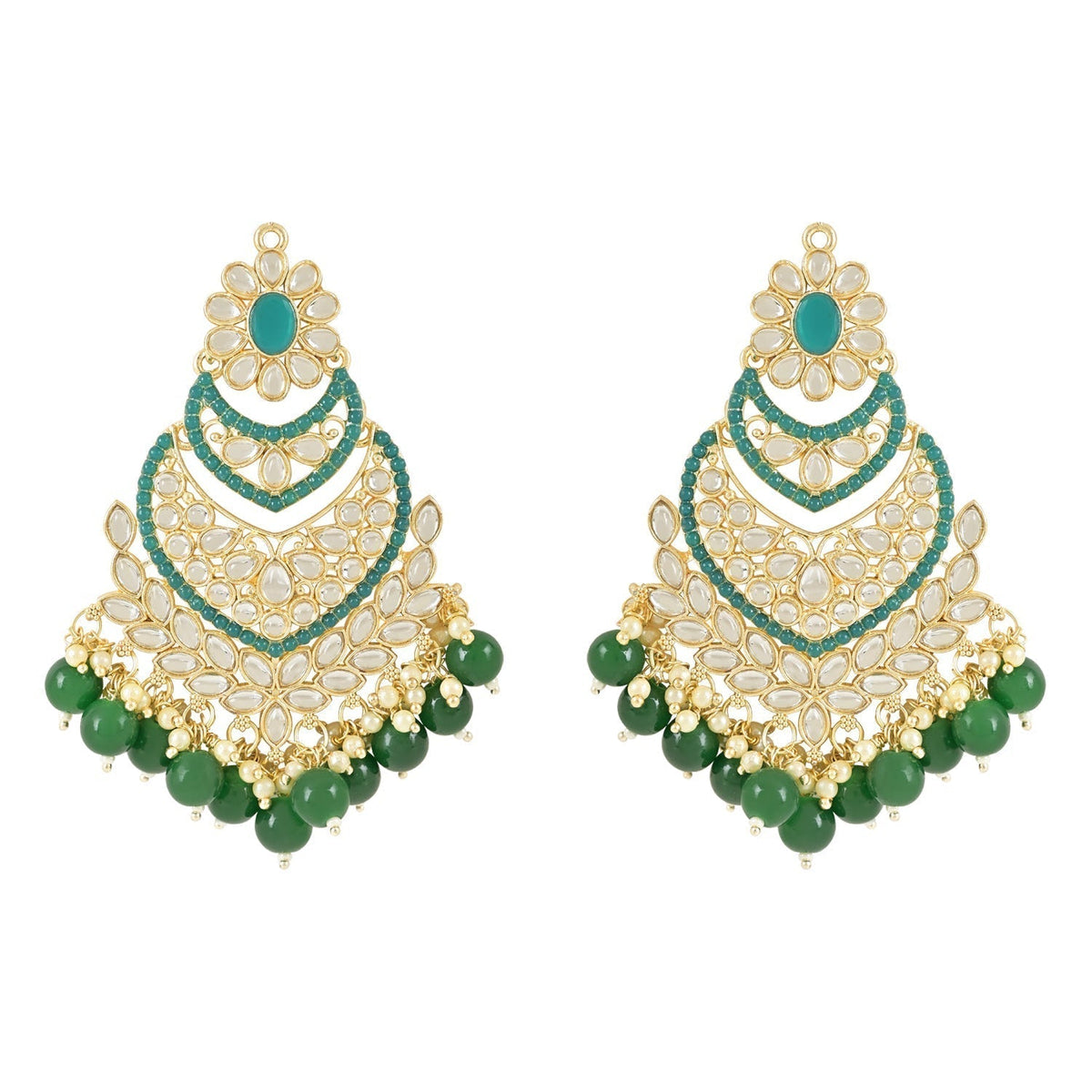 Gold-Polished Traditional Handcrafted Pearl Kundan Beaded Chandbali Earrings for Women/Girls - Wahe Jewels - Swadesiicart