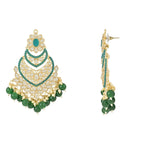 Gold-Polished Traditional Handcrafted Pearl Kundan Beaded Chandbali Earrings for Women/Girls - Wahe Jewels - Swadesiicart