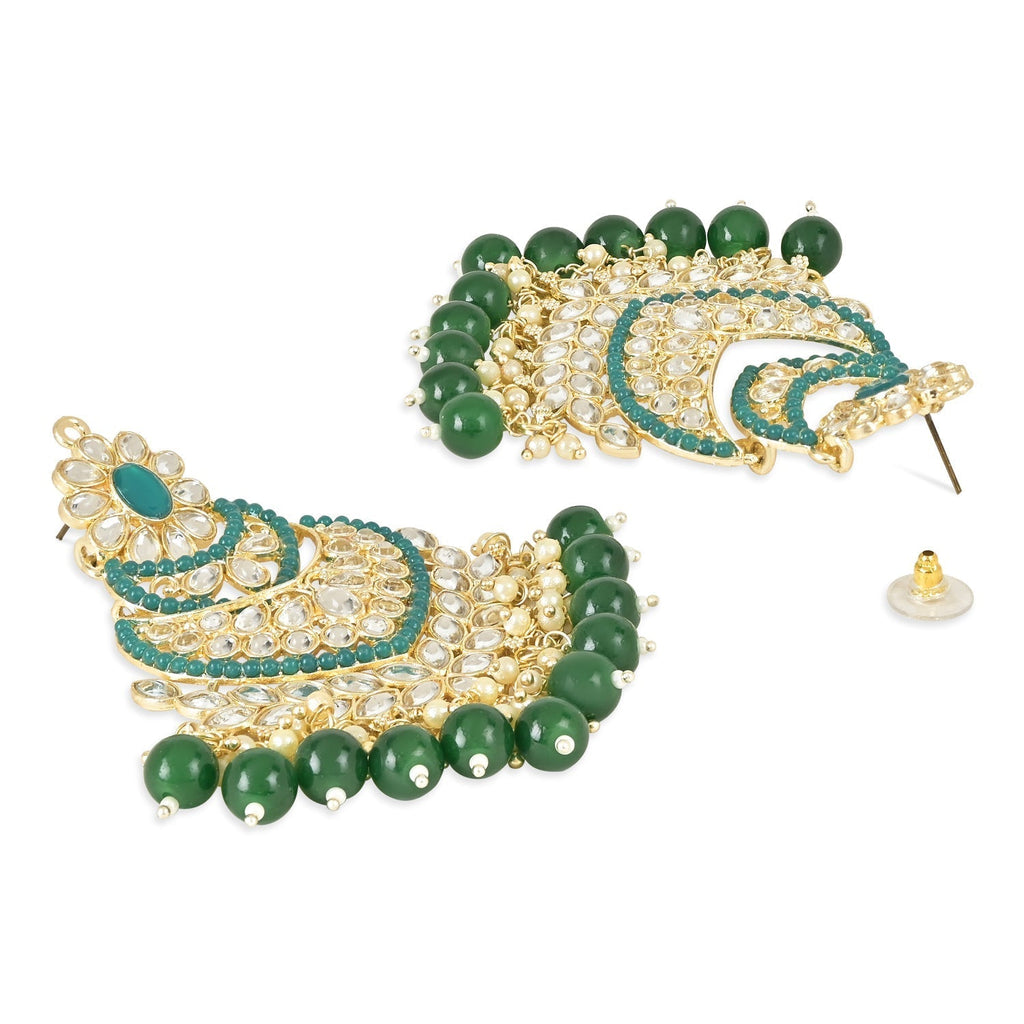 Gold-Polished Traditional Handcrafted Pearl Kundan Beaded Chandbali Earrings for Women/Girls - Wahe Jewels - Swadesiicart