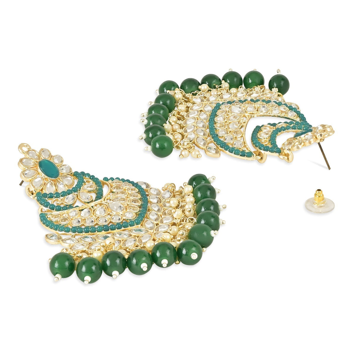 Gold-Polished Traditional Handcrafted Pearl Kundan Beaded Chandbali Earrings for Women/Girls - Wahe Jewels - Swadesiicart