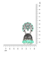 Ethnic Silver Oxidised Traditional Mint Kundan & Stone Jhumka Earrings For Women - Wahe Jewels - Swadesiicart