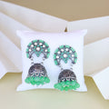 Ethnic Silver Oxidised Traditional Mint Kundan & Stone Jhumka Earrings For Women - Wahe Jewels - Swadesiicart