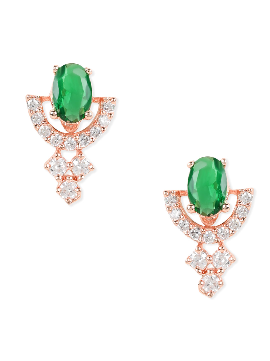 Stylish Latest Fashion Rose Gold-Polished Glittering American Diamond Fashionable Stud Earrings for Women & Girls - Wahe Jewels - Swadesiicart