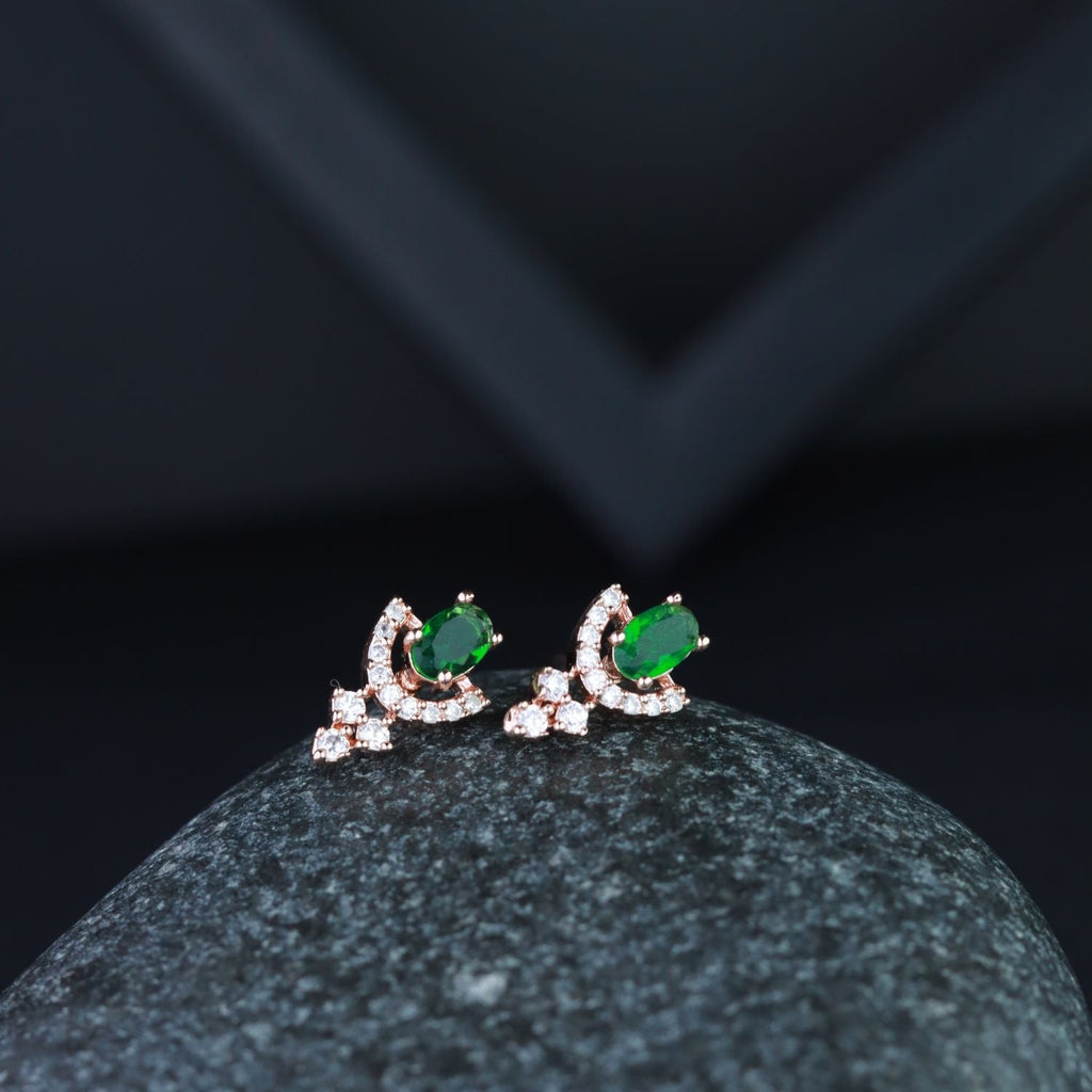 Stylish Latest Fashion Rose Gold-Polished Glittering American Diamond Fashionable Stud Earrings for Women & Girls - Wahe Jewels - Swadesiicart