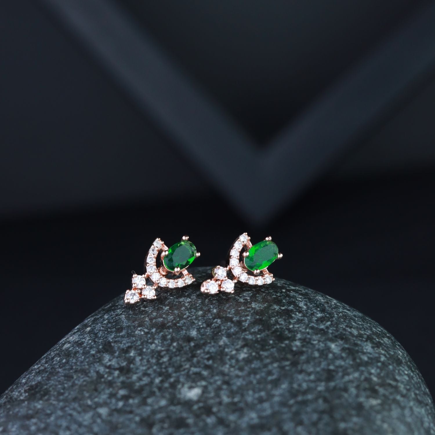 Stylish Latest Fashion Rose Gold-Polished Glittering American Diamond Fashionable Stud Earrings for Women & Girls - Wahe Jewels - Swadesiicart
