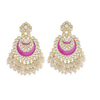 Women Gold-Polished Intricately Designed Traditional Meenakari Chandbali Earrings Glided With Kundans & Pearls - Wahe Jewels - Swadesiicart