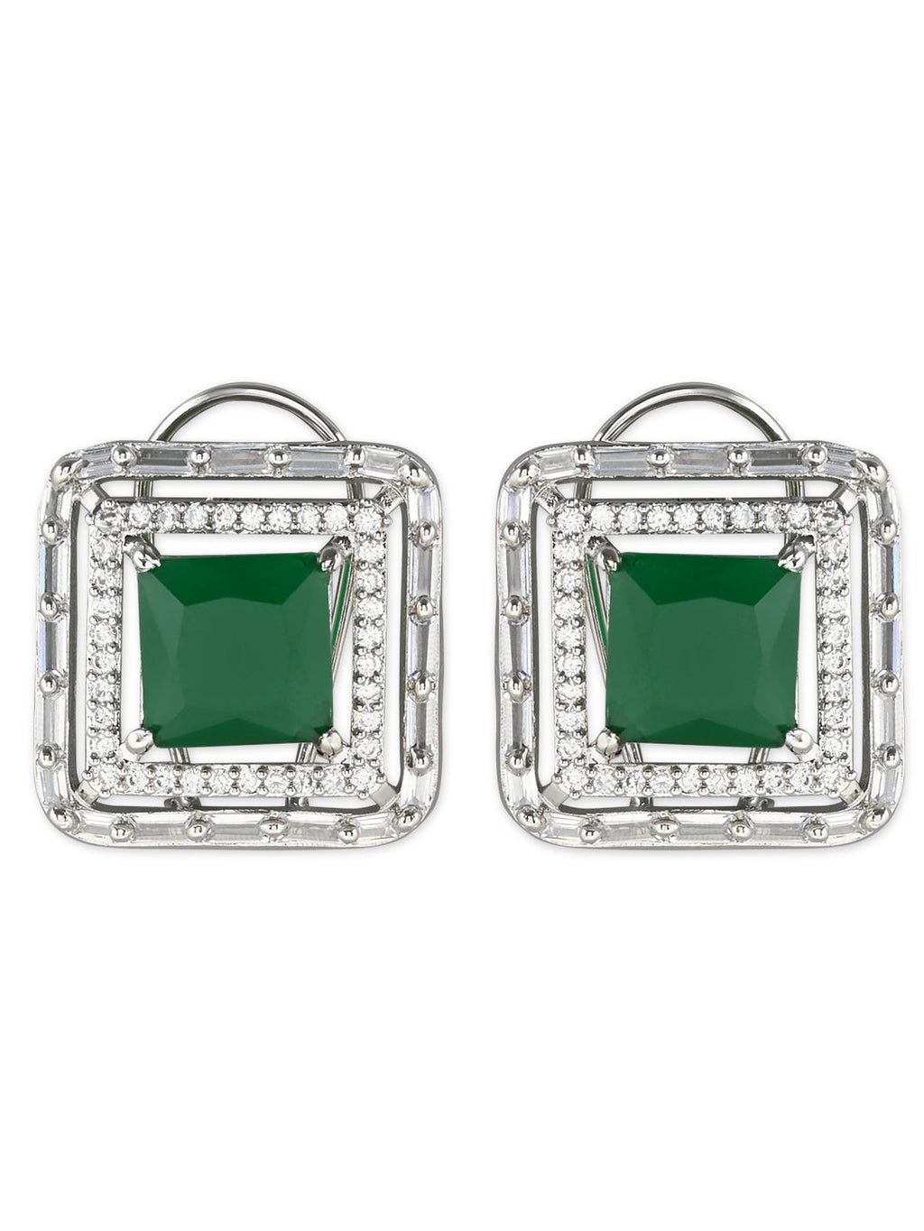Stylish Latest Fashion Silver Plated Glittering Crystal AD Stone Studs Earrings for Women & Girls - Wahe Jewels - Swadesiicart