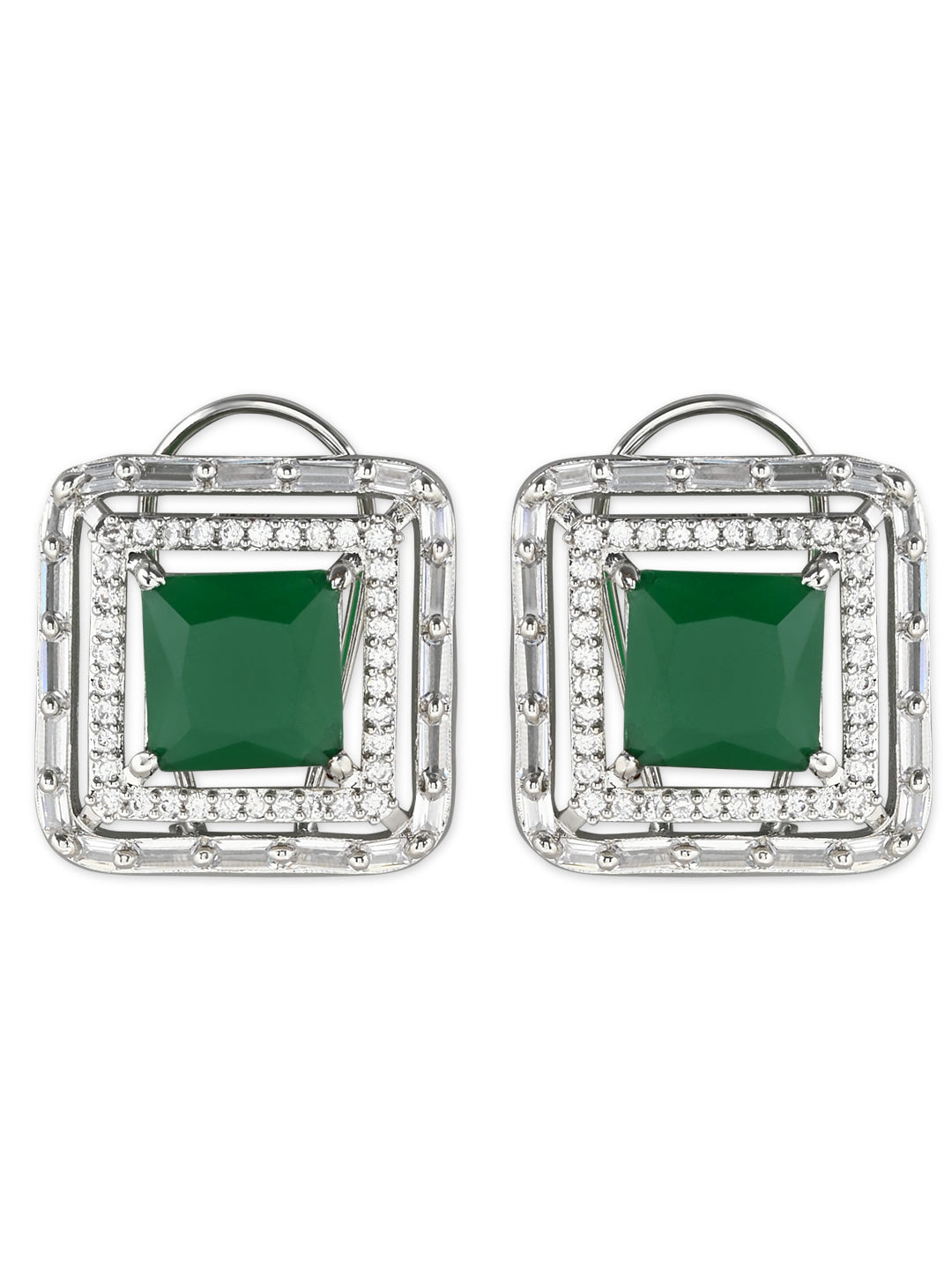 Stylish Latest Fashion Silver Plated Glittering Crystal AD Stone Studs Earrings for Women & Girls - Wahe Jewels - Swadesiicart