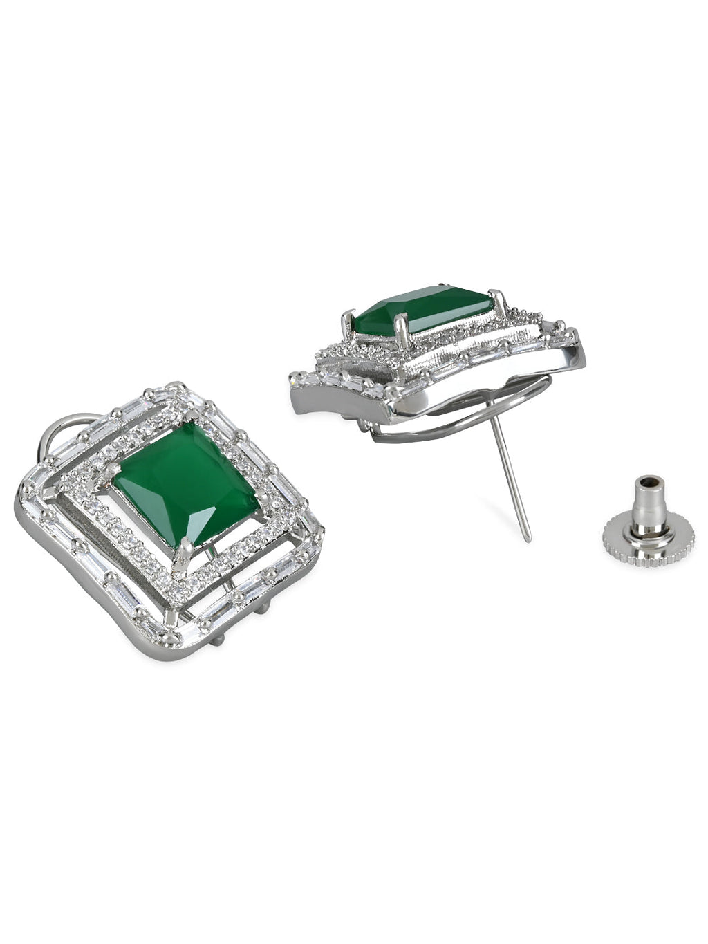 Stylish Latest Fashion Silver Plated Glittering Crystal AD Stone Studs Earrings for Women & Girls - Wahe Jewels - Swadesiicart