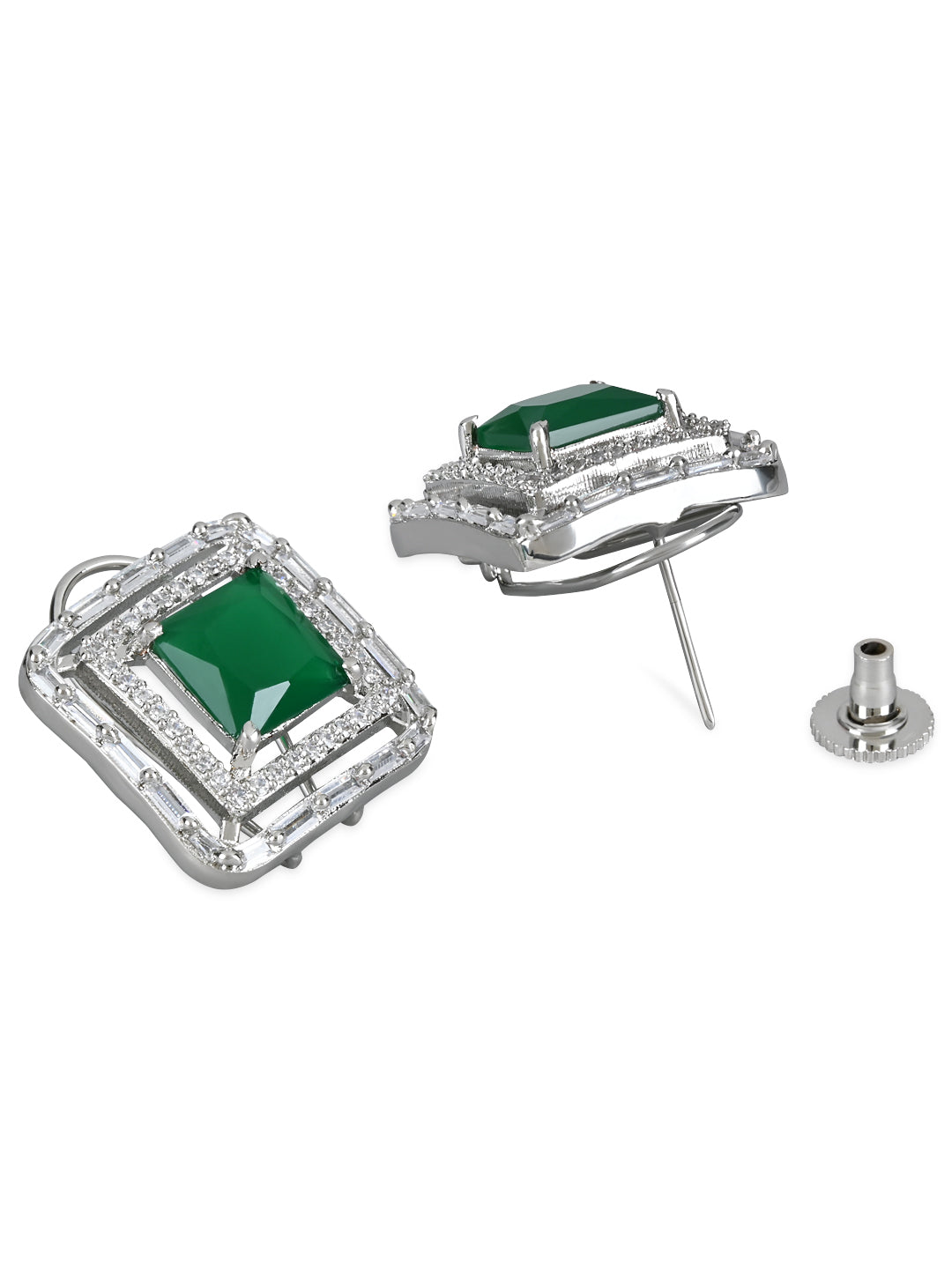 Stylish Latest Fashion Silver Plated Glittering Crystal AD Stone Studs Earrings for Women & Girls - Wahe Jewels - Swadesiicart