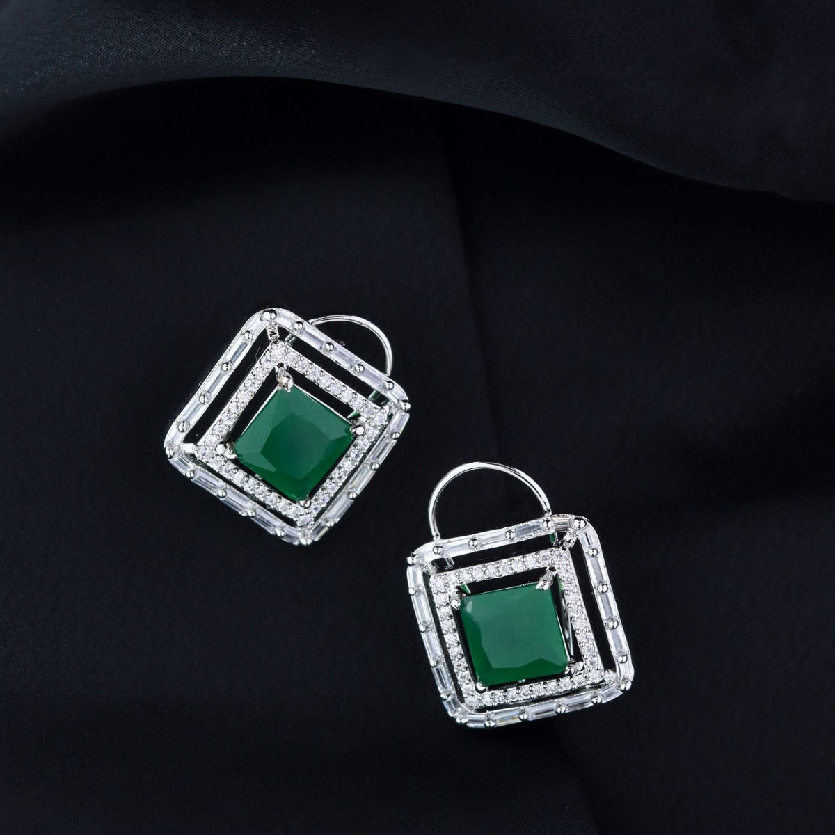 Stylish Latest Fashion Silver Plated Glittering Crystal AD Stone Studs Earrings for Women & Girls - Wahe Jewels - Swadesiicart