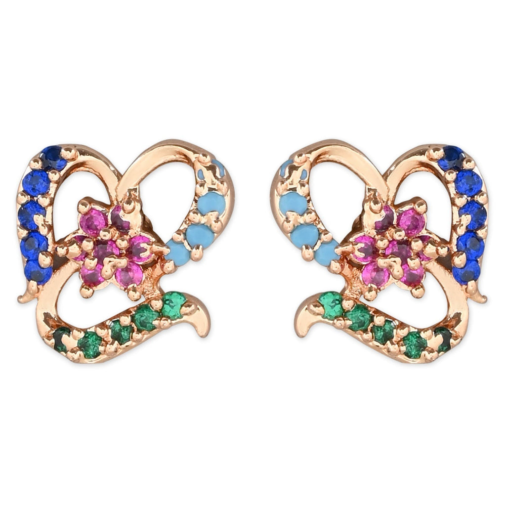 Stylish Latest Fashion Rose Gold-Polished Glittering Crystal AD Stone Studs Earrings for Women & Girls - Wahe Jewels - Swadesiicart
