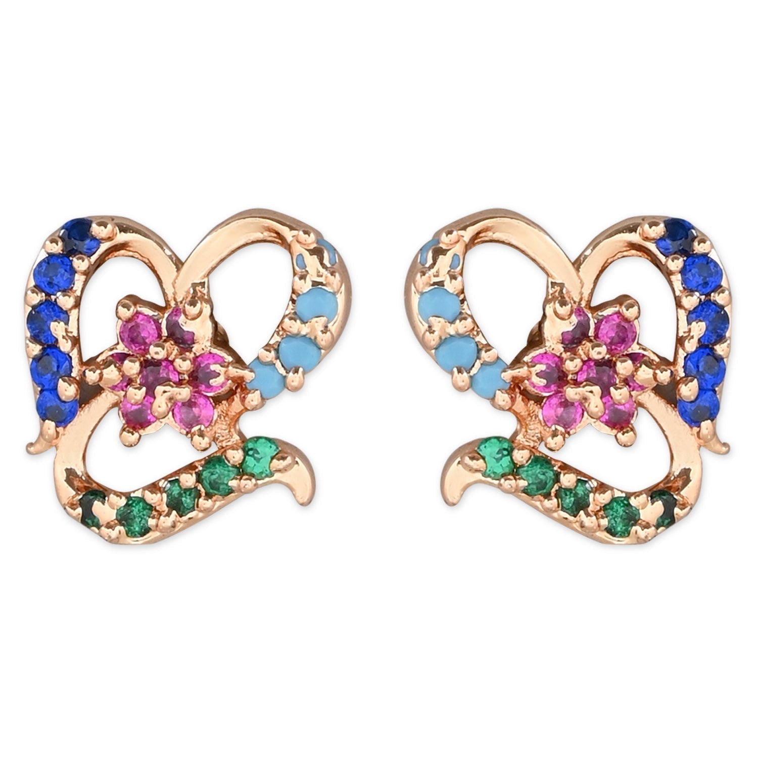 Stylish Latest Fashion Rose Gold-Polished Glittering Crystal AD Stone Studs Earrings for Women & Girls - Wahe Jewels - Swadesiicart