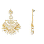Traditional Gold-Polished White Kundan Pearl Drop Chandbali Earring For Women/Girls - Wahe Jewels - Swadesiicart