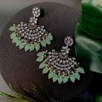 Ethnic Stylish Silver Oxidised Kundan Pearl Chandbali Earrings For Women And Girls - Wahe Jewels - Swadesiicart